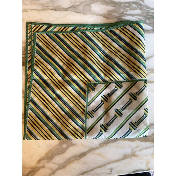 Vintage Green Yellow White Square Geometric Strip Mod Polyester Scarf - Picture 4 of 5